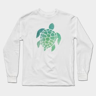 Sea Turtle Design in Blue and Green Paint Strokes Pattern Long Sleeve T-Shirt